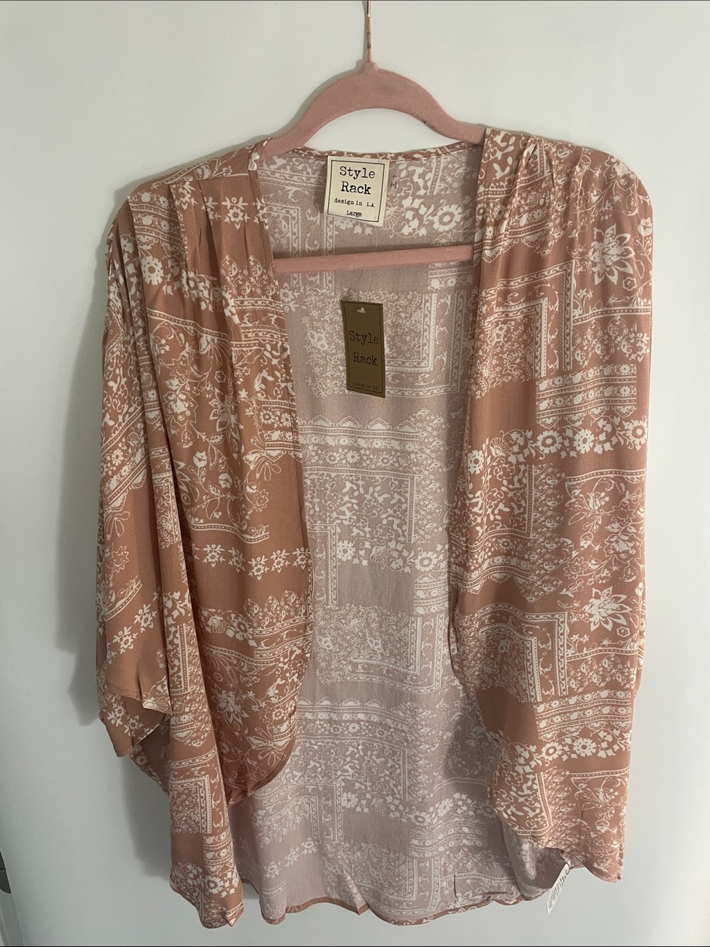Style Rack Mauve & White Bandana-Print Kimono